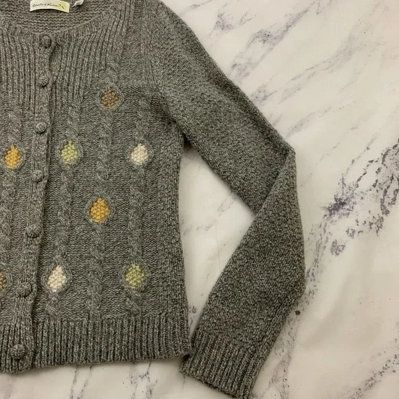 Charlie & Robin Anthropologie Cardigan Sweater Size M Gray Cable Knit Wool Blend - Picture 3 of 12